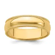 Solid 10K Yellow Gold 6mm Milgrain Half-Round Wedding Men's/Women's Wedding Band Ring Size 11.5