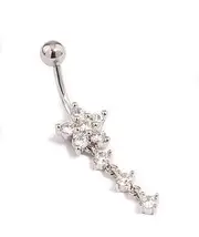 [Lovisa] Surgical Steel Cubic Zirconia Flower Triple Charm Belly Ring | Hypoallergenic | On Trend Designs | Stylish Piercings, Metal, cubic-zirconia