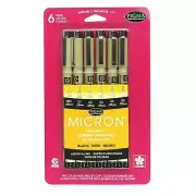 30062 Sakura Pigma Micron Fine Line Marker Pen Set, Black Ink, 3 Sets of 6 Pens