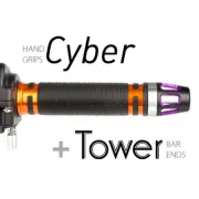 KiWAV Motorcycle Cyber Grips Orange with Tower Bar Ends Purple/Silver