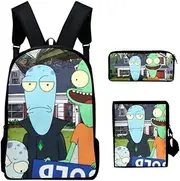 [OmobY] 3pcs/Set Anime Ricks and Mortys Satchel 3D Print School Backpack with Pencil Bag and Messenger Bag