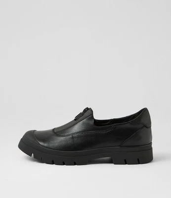 New Django & Juliette Semele Black Black Leather Flat Shoes Womens Shoes Casual