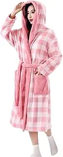 [UTOQIA] Pajama Robe Women Robe With Hood Coral Fleece Bathrobe Plush Robes Nightgown For Girls Lounge Bathrobe