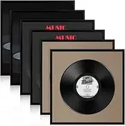Treela 6 Pcs Black Vinyl Record Album Frame 12.5 x 12.5 Inch, Display Frame Cover Wall Mount Aluminum Alloy Frame Record Album with Polished Glass for Wedding Gift