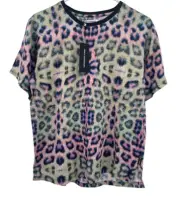 One Teaspoon Womens Multicolor Animal Print Collision Satin Tee Shirt Size XXS