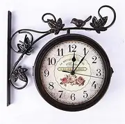 Garden Clocks Outdoor Waterproof, 12 Inch Retro Wrought Iron Double-Sided Metal Outdoor Clocks for The Garden Wall Mounted Silent Quartz Clock Outside Clock Indoor Outdoor Decorati