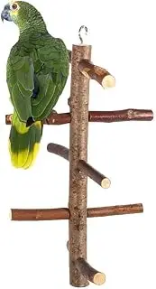 Parrot Birds Perches Grinding Toy Cage Stand Toy Hanging Wooden Activity Branches Climbing Stairs for Budgies Canaries Cockatiels Cockatoo Parakeet