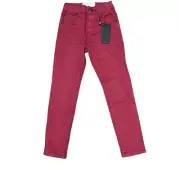 One Teaspoon Freebirds High Waist Rigid Skinny Denim Jeans Red Punk Girls 7/8