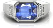[RRVGEM] Origianal certified 5.25 Ratti / 5.00 Carat Blue Sapphire Ring Silver plated Handcrafted Finger Ring With Beautifull Stone Men & Women Jewellery Collectible, Metal, Sapphire