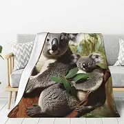 Flannel Throw Blanket, Koala Family Blankets for Couch Washable Lightweight Blanket for Bed Soft Fleece Blanket 80"x60" Air Conditioning Blanket Warm Plush Blankets for All Season