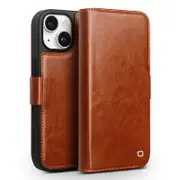 Genuine Cow Leather+TPU Phone Case for iPhone 15 Plus ic Closure Shockproof Phone Cover