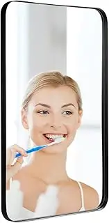 Giantex 80cm x 50cm Bathroom Wall Mirror, Rectangular Wall Hanging Mirror, Modern Concise Wall Mounted Mirror, Metal Framed Mirror w/ Rounded Corner, Vanity Mirror for Dressing Room Washroom Entryway (Black)