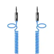 Belkin 1.8m Male Coiled Aux Auxiliary Cable Stereo Audio Lead 3.5mm Cord - Blue