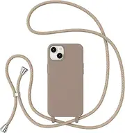 ZTOFERA Crossbody Case for iPhone 13/iPhone 14 with Lanyard Strap Adjustable Rope Liquid Silicone Soft Cover for iPhone 13/iPhone 14 6.1 inch-Brown