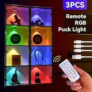 Rechargeable Magnetic RGB LED Cabinet Light with Remote Control Picture Light 12 Color Options Indoor Light for Cabinets and Display Cases USB Rechargeable Xma