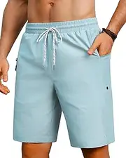 [Gleeease] Board Shorts Mens Quick Dry Swim Trunks 9 Inch Men's Zipper Pockets Long Bathing Suit for Men Swimwear Surf No Liner