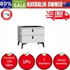 Smart Bedside Table LED Wireless Charging 2 Drawers White