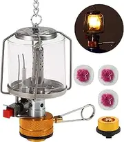 Steam lamp,YIWENG Outdoor Portable Camping Gas Lantern Piezo Ignition Mini Gas Tent Lamp Light with 3 Mantles and Adapter