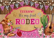 Luminora 72 x 43 Inch Rose Red My 1st Rodeo Background Western Cowgirls Boots Guitar Cactus Flowers Background Kids Birthday Party Photo Booth Banner Props