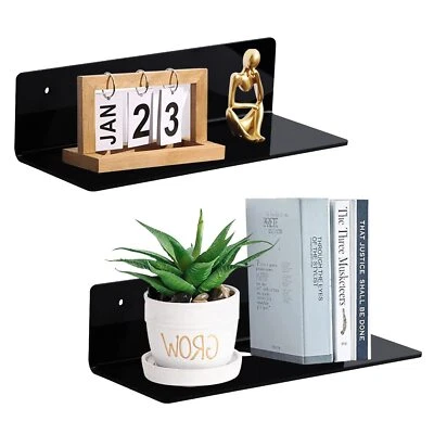 Set of 2 9 Inch Acrylic Floating Shelf No Drill Adhesive Wall Shelf Black