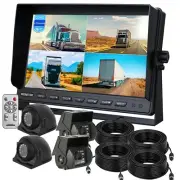 10.1" Quad Split Monitor+4x HD Reverse Rear View Camera for Caravan Truck Bus RV