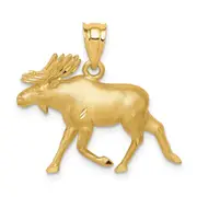 14k Yellow Gold Brushed & Diamond-cut Alaskan Moose Pendant