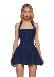 Punk Contradictions Halter Dress - Dark Blue