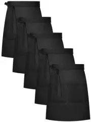 5 Pack Half Bistro Aprons with 2 Pockets Unisex Black Server Apron with Extra...