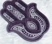 Hamsa Shaped Large painted Purple Ceramic Dish