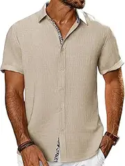 [PJ PAUL JONES] Men's Button Down Shirts Short Sleeve Casual Shirts Beach Summer Wedding Shirt