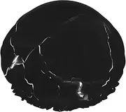 Black Marble Print Various Activities Shower Cap Reusable Soft And Lightweight Bath Hair Cap Long Hair