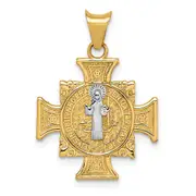 14k Yellow & Rhodium Gold w/Rhodium St. Benedict Semi-solid Pendant