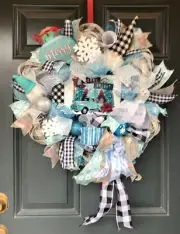 Christmas wreath, whimsical wreath, teal wreath, Gnome Wreath, Truck Wreath