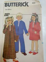 Pajamas Sleep Pants Shirt S Childs Butterick 4634 Sewing Pattern Nightshirt VTG