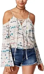 [American Rag] Juniors' Printed Cold-Shoulder Top