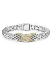 Lagos 18K Yellow Gold & Sterling Silver Embrace Diamond Pave X Caviar Bead Bracelet