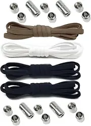 [scondou] 4 Pairs No Tie Shoelaces System with Elastic Shoe Laces,Fits All Adult and Kids Shoes(2 Black + Brown + white)