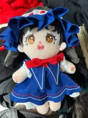 Plushie Doll Blue Dress Happy Smiling Girl Pigtails