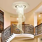 Chandelier for Foyer, Luxury Waterfall Large Staircase Chandelier, Modern Crystal Spiral Raindrop Chandeliers Flush Mount Ceiling Light Fixtures for Entryway, High Ceiling (Dia 100cm+300cm)