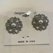 Vintage Crystal Snowflake Pearl Earrings