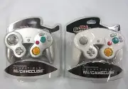 Old Skool Silver & White Wired Dual Analog Controller Set for Game Cube and Wii