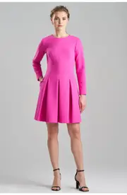 Natori Scuba Crepe L/S Pleated Dress in Rose Pink at Nordstrom, Size 12
