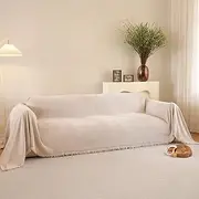 RAMEFILD Couch Cover for 3 Cushion Couch Cover Soft Chenille Boho Herringbone Textured Sofa Throw Cover Dog Couch Cover Protector for Pets, Kids(Light Khaki, XX-Large, 71" x 150")