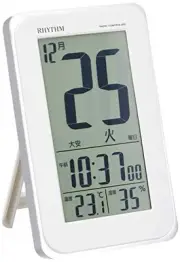 RHYTHM Alarm Clock, Radio-Controlled Clock, Electronic Sound Alarm, Temperature,