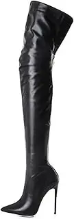 [Gikleihwy] Women's Over The Knee Stiletto Thigh High Boots Fashion Pointed Toe PU Leather with Back Zipper Boots Sexy Wide Calf Wedding Nightclub Party Dress Shoe(Black,11.5 US)