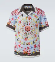 [Dolce & Gabbana] Dolce & Gabbana Printed linen canvas bowling shirt UK 18 blue