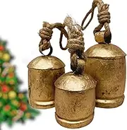 Set of 3 Christmas Hanging Bells Harmony Sound Cow Bells Vintage Handmade Rustic Lucky Bells On Rope Shabby Chic Bells Rustic Hanging Jingle Christmas Tree Decor