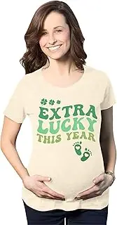 [JINTING] Women St Patricks Day Shirt Extra Lucky This Year Pregnancy Announcement Shirts Short Sleeve Maternity Tshirts