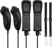 2 Pack FISUPER Remote Controller with Motion Plus for Wii/WII U, 2 in 1 Remote with Nunchuck Controller Compatible with Wii Wii U Console (Black)