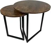 Viviendo Round Nesting Coffee Table, Industrial Set of 2 Side Tables, Rustic Style Compact Stacking End Table for Living Room, Wooden Top with Metal Frame